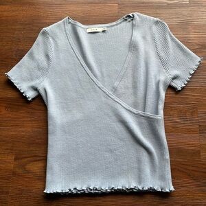 Lush Baby Blue Lettuce Trim Top